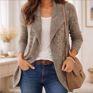 Cabi 100% Cotton Open Front Cardigan Longline Neutral Knit